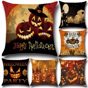 Halloween Pumpkin Bat Owl Pattern Cotton Linen Throw Pillow Cushion Cover Seat Home Decoration Sofa  - 1