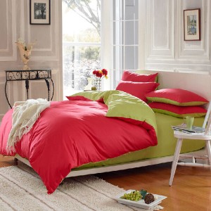 3 Or 4pcs Pure Cotton Brick Red Green Color Assorted Plain Bedding Sets - 3pcs Suit Twin Size