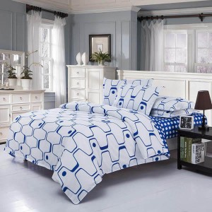 3 Or 4pcs Polyester Fiber Blue White Labyrinth Printed Double Sided Use Bedding Sets  - 3pcs Suit Twin Size