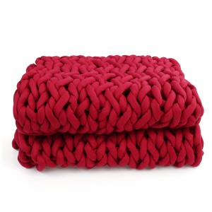 100x120cm Handmade Knitted Blankets Soft Warm Thick Line Cotton Throw Blankets - Wine Red