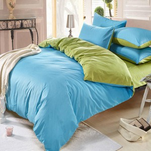 3/4pcs Pure Cotton Sky Blue Green Color Assorted Bedding Sets Plain Duvet Cover - 3pcs Suit Twin Size