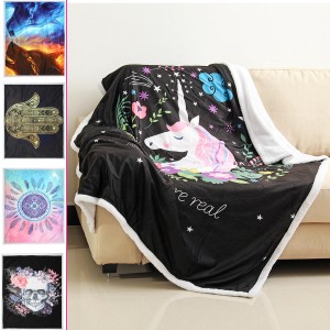 150x200cm 3D Animal Plush Printing Hooded Blankets Double Layer Warm Blanket - C