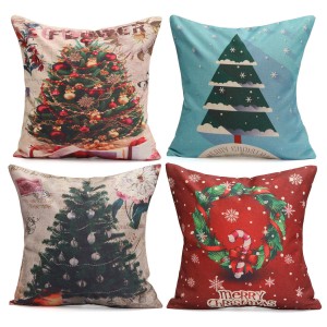 43X43cm Christmas Tree Snowmen Gift Fashion Cotton Linen Pillow Case Santa Claus Home Decor - B