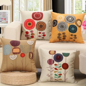 Concise Style Flower Pattern Decoration Cushion Cover Square Linen Pillow Case - #1