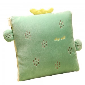 027 Sleeping Pillow 35*35cm Foldable Cartoon Cactus Blanket Sofa Bed Air Condition Blanket Cushion Travel Warm Blanket - cactus