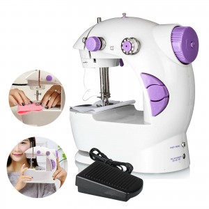 Electric Sewing Machine Mini Portable Household Night Light Foot Pedal Straight Line with Hand Table - US Plug With Stand