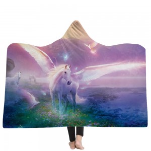 150*200cm Winter 3D Unicorns Dream Horse Plush Wearable Hooded Blankets 2 Layer - #6