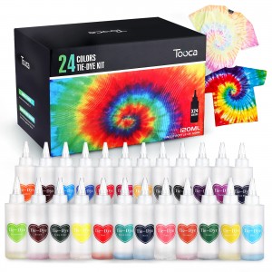 TOOCA Tie Dye Kit 24 Colors 120ml Fabric Dyes with Rubber Bands Gloves Table Covers