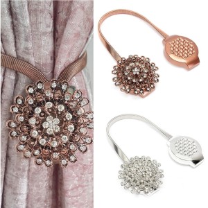 Flower Crystal Magnetic Curtain Clip Tie Backs Buckle Tie Back Clips Home Decoration - Bronze