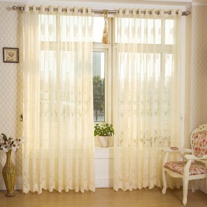 2 Panel Beige Hollow Out Sheer Tulle Curtains Window Screening Breathable Bedroom Study Home Decor - W40 x L84Inch