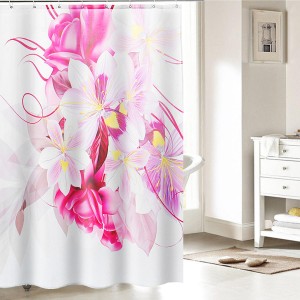 4Pcs Chirstmas Flowers Bathroom Shower Curtain Pedestal Rug Lid Cover Bath Mat