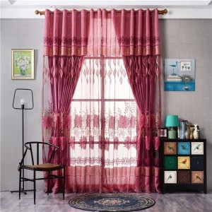 2Pcs 250cmx100cm Luxurious Jacquard Voile Door Curtain Window Room Curtains Home Fashion Decor - Red