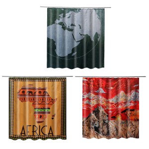 4PCS African Style Non-Slip Bathroom Mat Toilet Shower Rug Carpet Shower Curtain - D0114