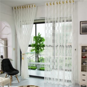 2 Panel Grid Pattern Tulle Sheer Curtains Bedroom Living Room Hollow Out Window Screening - W40 x L84Inch Beige