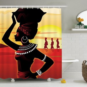 African Girl Waterproof Bathroom Shower Curtains with C-shaped Curtain Hooks - 150*180cm