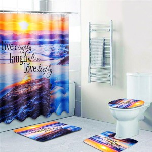 Sandy Beach Waterproof Bathroom Shower Curtain Toilet Cover Mat Non-Slip Rug Set - 45*75