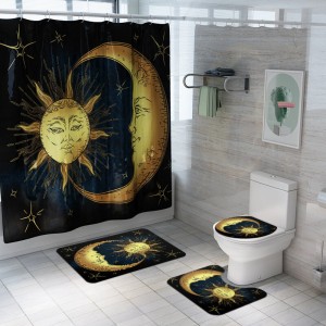 Sun Moon Printed Waterproof Bathroom Shower Curtain Toilet Cover Mat Non-slip Carpet - 1*mat