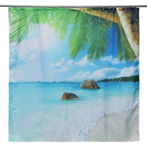 Bathroom Shower Curtain Washroom Tropical Beach Palm Trees 12 Hooks 180*180CM