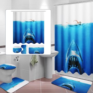 Deep Sea Shark 3D Printing Bathroom Shower Curtain Toilet Cover Mat Non-Slip Rug Sets - 180x180cm