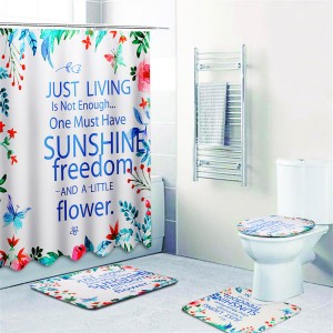 Sunshine Waterproof Bathroom Shower Curtain Toilet Cover Mat Non-Slip Rug Set - 45 x 70 cm