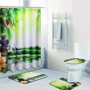 71" x 71" Waterproof Fiber Bathroom Shower Curtain Toilet Cover Non-Slip Rug Mat - 45*75cm