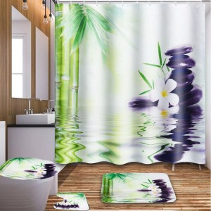 180x180cm Bamboo Orchid Stone Bathroom Shower Curtain with Hooks Toilet Rug Cover - K10 Pro