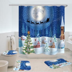 180x180 Christmas Style Gifts 4 PCS Shower Curtain Set Waterproof Bathroom Curtain - 45*75cm