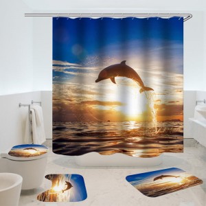 Dolphin Pattern Shower Curtain Waterproof Fabric Bath Accessory 3D Printing Ocean Curtain - 45cmx75cm