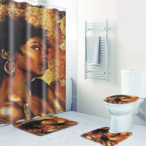 9 Optionals for  African Girl Bathroom Shower Curtain Pedestal Rug Lid Toilet Cover Bath Mat Set - 6