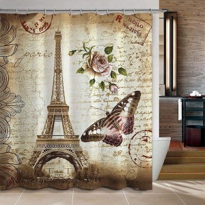 180x200cm Paris Bathroom Shower Curtains Eiffel Tower Waterproof Fabric &amp; Hooks