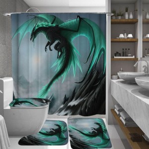 4PCS Flying Dragon Waterproof Bathroom Shower Curtain Toilet Cover Bath Mat Non-Slip Rug Set with 12 Hooks - #1