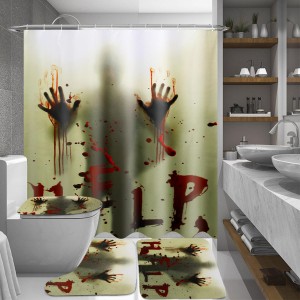 180x180cm Bloody Hands Bathroom Waterproof Shower Curtain Non-slip Mats Bath Carpets Toilet Cover Floor Mat Halloween Gift - A