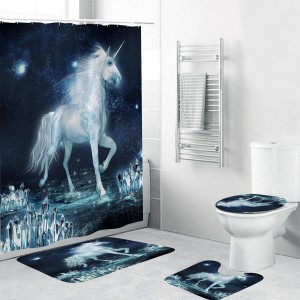 Bathroom Shower Curtain Toilet Cover Cushion Non-slip Carpet Cover Unicorn Print Waterproof - Type 1