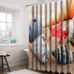 180 x180cm Conch Starfish Beach With 12 Hooks Bathroom Shower Curtain