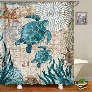 3D Bathroom Shower Curtain Polyester Waterproof Turtle Home With Hooks - 150x180cm