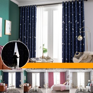 Polyester Window Curtains Moon Star Kids Child Bedroom Window Door Curtains for Living Room Home Decor - Pink 100*130CM