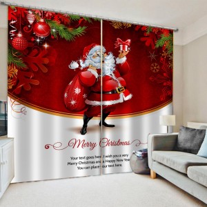 Christmas Xmas Curtain Home Decor Santa Claus 3D Painted Shading Curtains with Hook - #1