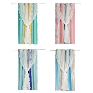 Princess Style Star Stripes Girl Curtain Morandi Double-layer Curtains With Mesh - #1