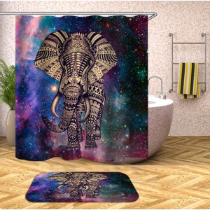 Elephant Bathroom Set Mouldproof Shower Curtain Non-Slip Rug Toilet Seat Cover Bath Mat Carpets Bathroom Decor - #3