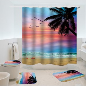 Beach Sunset Style Waterproof Bathroom Shower Curtain Toilet Cover Mat Non-Slip Rug Set for Bathroom Home Hotel - #3