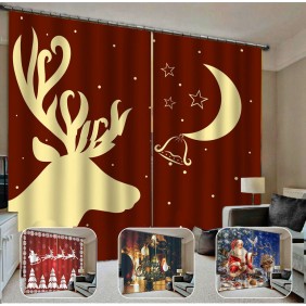 132*160cm Christmas Printed Curtains Blackout Window Curtains for Living Room Christmas Decoration - 01