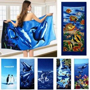 70x150cm Blue Dolphin Penguin Print Absorbent Microfiber Beach Towels Quick Dry Bath Towel - 03