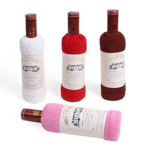 34x72cm Boxed Cotton Absorbent Wine Shape Towel Festival Valentine Weeding Gift Party  Decor - White