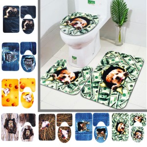 3PCS Non-Slip Bathroom Washable Carpet Animal Bathroom Rug Toilet Cover Mat - E