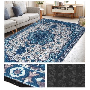 Premium Large Floor Rug Navy Blue Super Soft Print Traditional Persian Carpet - 120*160cm