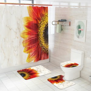 Waterproof Bathroom Shower Curtain Pedestal Rug Lid Toilet Cover Mat Bath Mat Set for Home Decoration - Type B