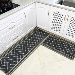 2PCS Black Grey Non-slip Kitchen Door Mat Washable Geometric Strip Home Floor Rug - #6