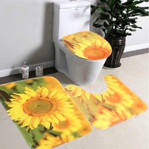 3pcs/Set Yellow Sunflower Non-Slip Bathroom Pedestal Rug Lid Toilet Cover Bath Mat Floor Carpet Home Decor