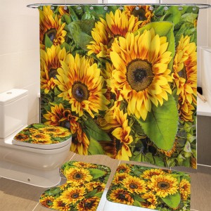 1/3/4Pcs Waterproof and Mildew proof Sunflower printed Shower Curtain  Bathroom Toilet Rug Mat Set - 1*shower curtain