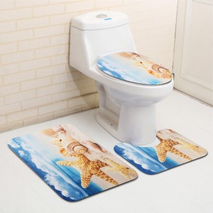 45x75cm 3pcs Bathroom Mat Set Beach Starfish Sea Shell Pattern Bath Anti Slip Toilet Cover Pedestal Rug Bath Mat